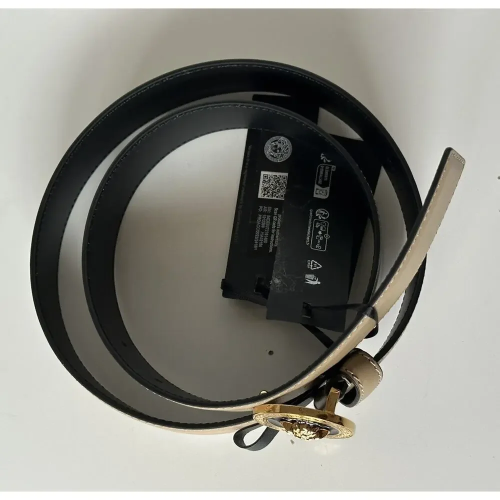 Versace Medusa-Buckle Brown Slim Calf Leather Belt 100 (40) IT 1012369 NWT $550